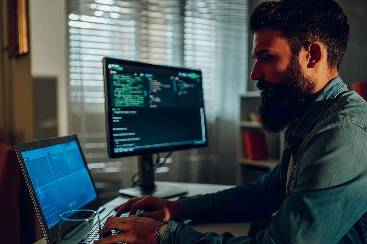 Software developer working on code